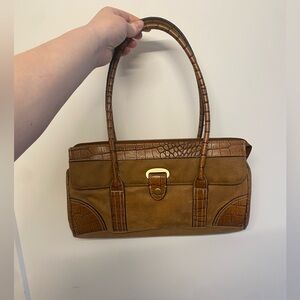 Elegant Brown Crocodile-Embossed Handbag